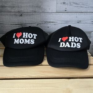 I ❤️ Hot Dads I ❤️ Hot Moms Snapback Hats One Size Red Black Unisex